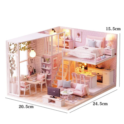 Doll House Kit 3D Wooden Mini DollHouse Assembly Building with Furniture Kit Toy For Birthday Gift 3D Puzzle Handmade Home Decor