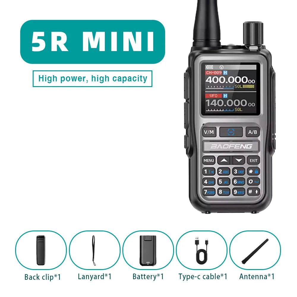 Baofeng UV 5R Mini Walkie Talkie One-click Frequency Matching Bluetooth Programming Frequency Dual PTT Band AM/FM Camping