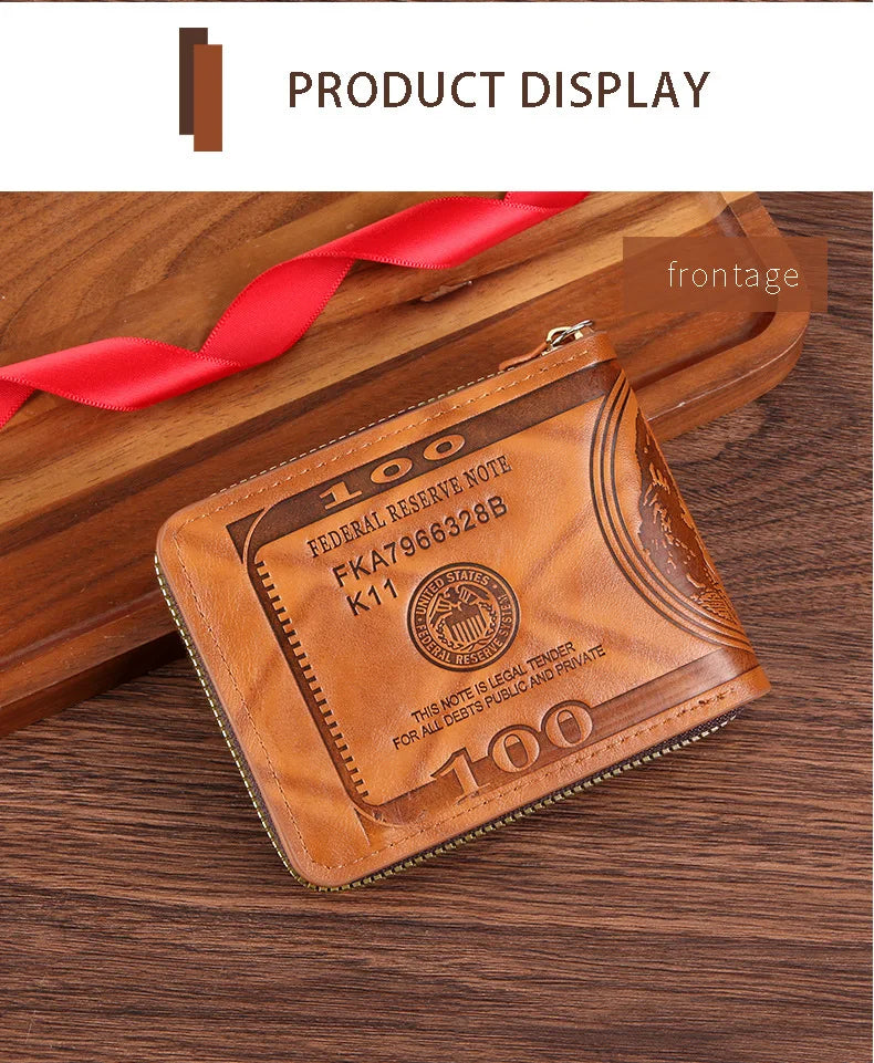 Men Wallet with Zipper 100 US Dollar Pattern Card Holder Coin Pocket Purse Cartera Hombre Carteras