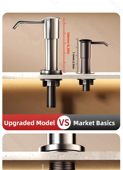 Soap Dispenser for Kitchen Sink Built in Sink Soap Dispenser Brushed Countertop Soap Dispenser Pump Silver Blackgray