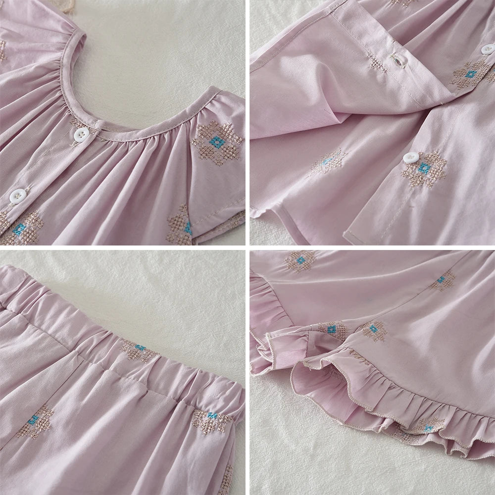 Girls' Summer Fashion Set Children's Flower Print Flying Sleeve Top+Shorts Two Piece Cute Little Girl Refreshing Set