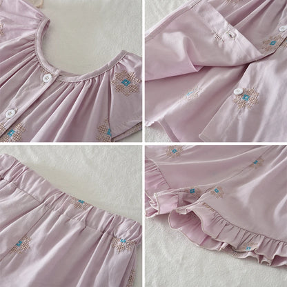Girls' Summer Fashion Set Children's Flower Print Flying Sleeve Top+Shorts Two Piece Cute Little Girl Refreshing Set