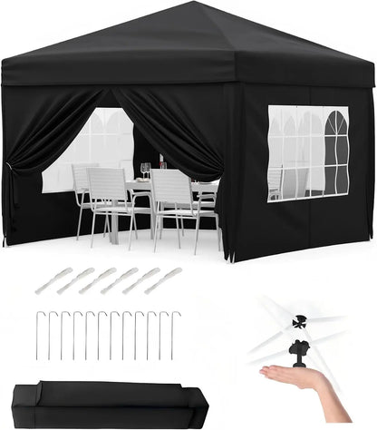 Garvee Heavy Duty 3x3m Folding Gazebo with 4 Sidewalls – Waterproof Outdoor Canopy Tent, UPF 50+ UV Protection – Adjustable Height, Easy Setup, Wheeled Carry Bag, Stakes, Ropes, Sandbags – Garden