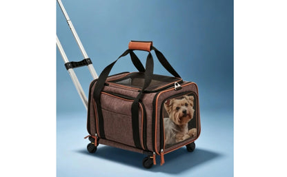 Rolling Mesh Pet Carrier Soft-sided Animal Carrier Breathable Mesh Windows Telescoping Handle for Convenient Transport