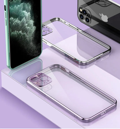 Luxury Plating Square Frame Silicone Transparent Case on For iPhone 11 12 13 14 15 Pro Max X XR XS Max 7 Plus Clear Back Cover