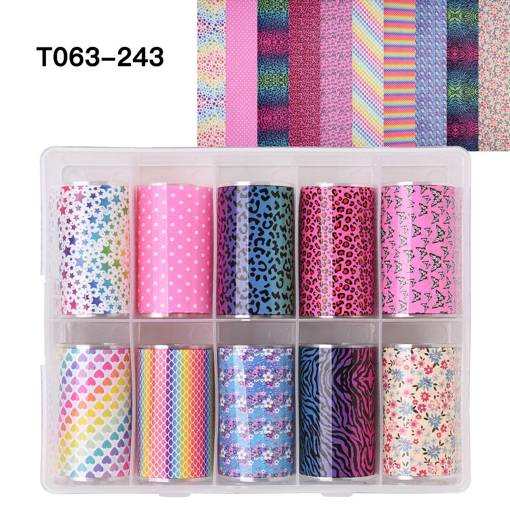 10 Patterns New Metal Nail Foils for Transfer Paper Stickers Floral Chameleon Nails Wraps DIY Water Marble Nail Art Decorations
