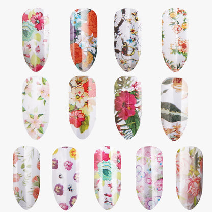 16Pc Holographic Nail Foil Set Starry Transfer 20*4cm Sticker Laser Flowers Leopard Mix Design Decal DIY Nail Art Decoration