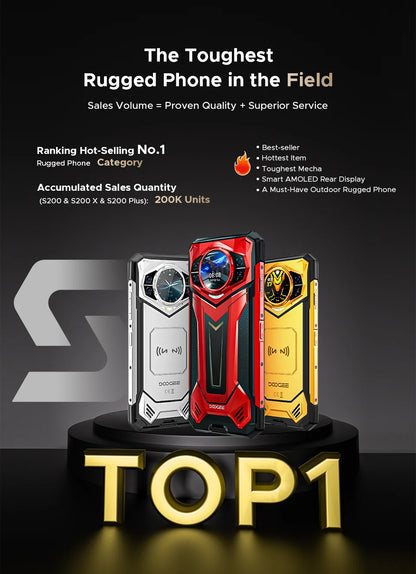 DOOGEE S200 Max 5G Rugged Phone 1.32" Rear Display Dual light Flashlight 22000mAh Battery 66W 6.72” 120Hz 16GB 512GB Smartphone