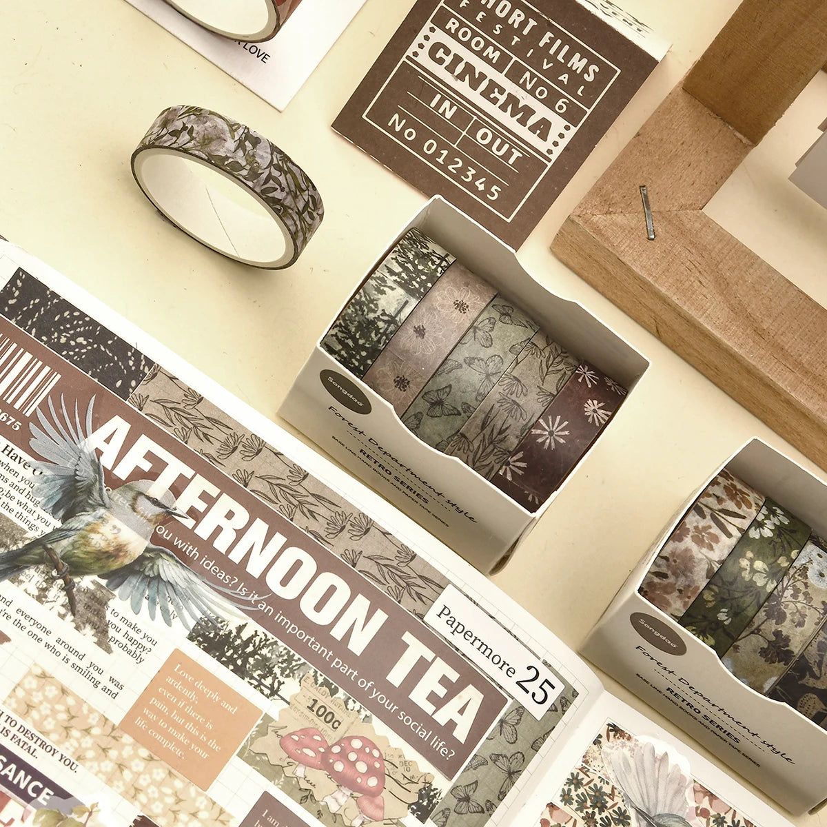 5 Rolls/Box Forest Plant Print Washi Tape Handmade Diy Diary Photo Album Decoration Masking Tape Set