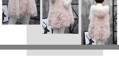 New Turkey feather waistcoat with hat and big swing, medium and long fur coat can be customized