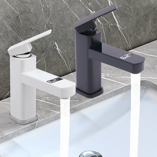 Black And White Washbasin Faucet, Bathroom Kitchen Single Pole Faucet With Digital Display Screen