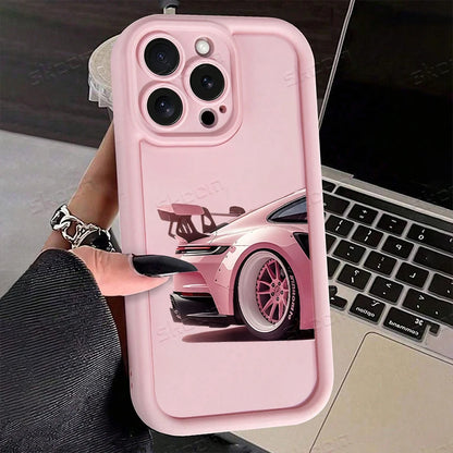 Fashion Pink Car Pattern Silicone Phone Case For iPhone 17 16 15 14 13 12 11 Pro Max 17 Air XS XR 7 8 Plus 16e Shockproof Cover