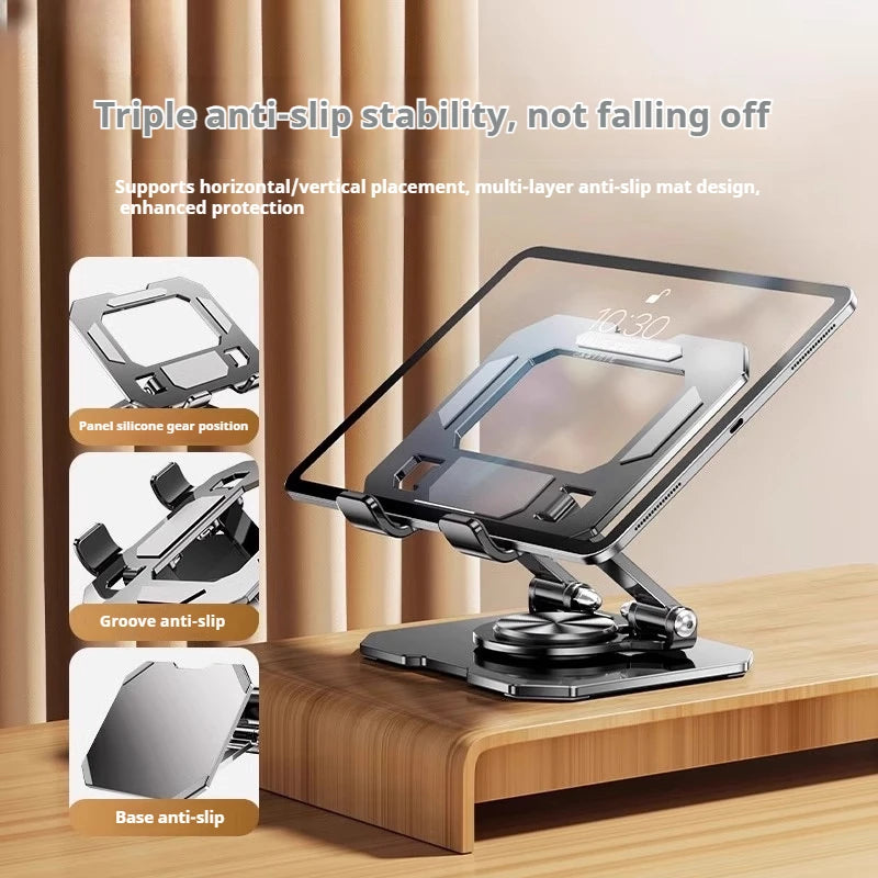 360° Rotating Metal Tablet Stand Foldable Adjustable Desktop Holder Carbon Steel Base Heat Dissipation For Tablet Phone