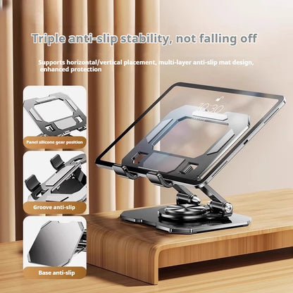 360° Rotating Metal Tablet Stand Foldable Adjustable Desktop Holder Carbon Steel Base Heat Dissipation For Tablet Phone