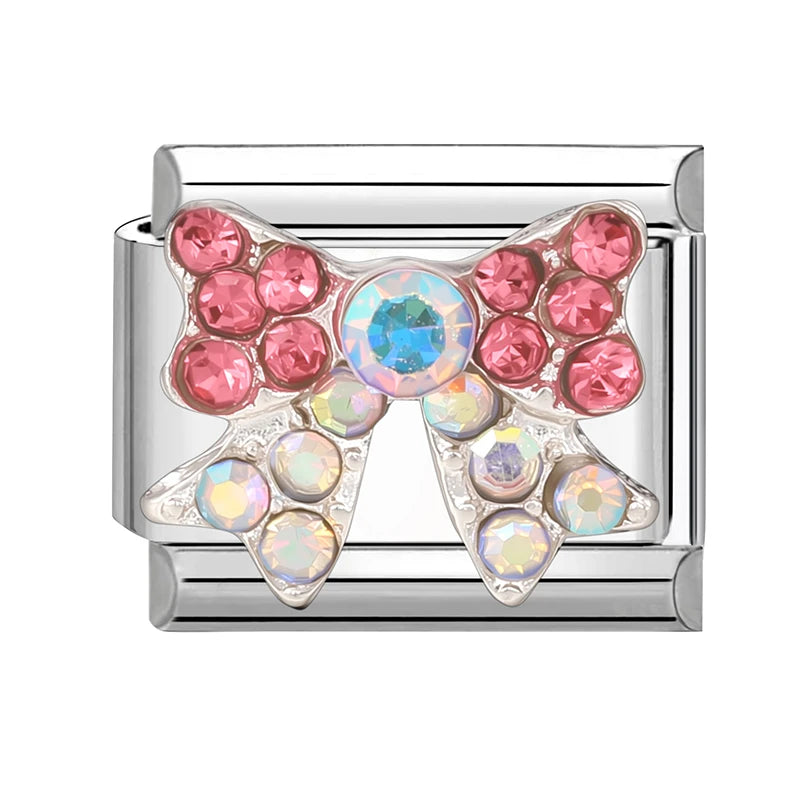 Zircon Pearl Heart Bow Candy Flower Butterfly Italian Charm Links Fit 9mm Stainless Steel Bracelet Personalized DIY Making Gifts