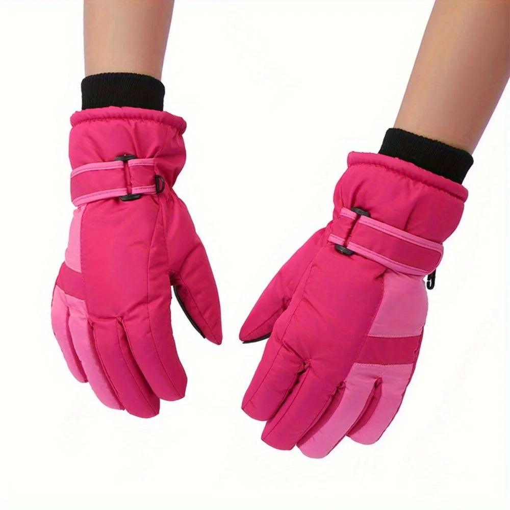 Winter Snow Gloves for Boys Girls Ages 10-14, Warm Knit Windproof for Skiing Cycling Fishing, Machine Washable