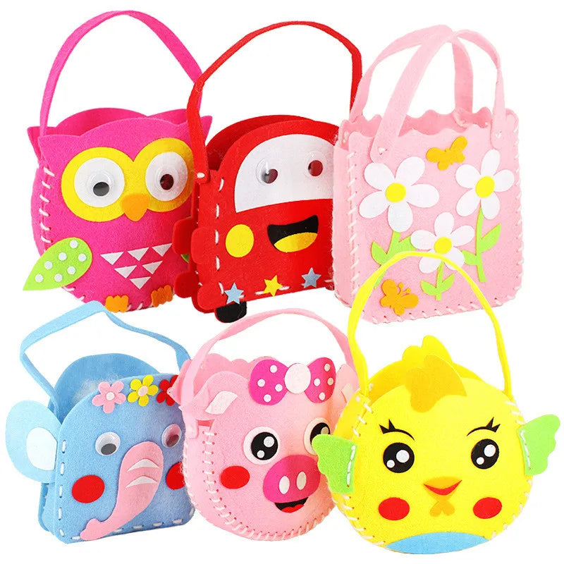 4Pcs Children Cartoon Non-woven Handicraft Toys Kids Handmade Bag DIY Animal Flower Handbags Crafts Art Sewing Toy Craft Decor