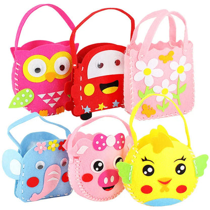 4Pcs Children Cartoon Non-woven Handicraft Toys Kids Handmade Bag DIY Animal Flower Handbags Crafts Art Sewing Toy Craft Decor
