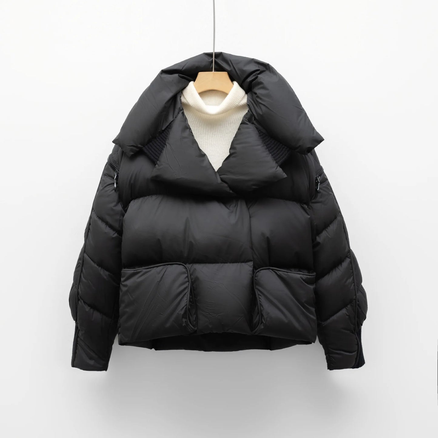 Overcoat New Fashion Women Down Jacket Winter White Duck Down High Quality Knitted Patchwork Lapel Women Down Jacket