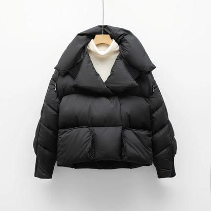 Overcoat New Fashion Women Down Jacket Winter White Duck Down High Quality Knitted Patchwork Lapel Women Down Jacket