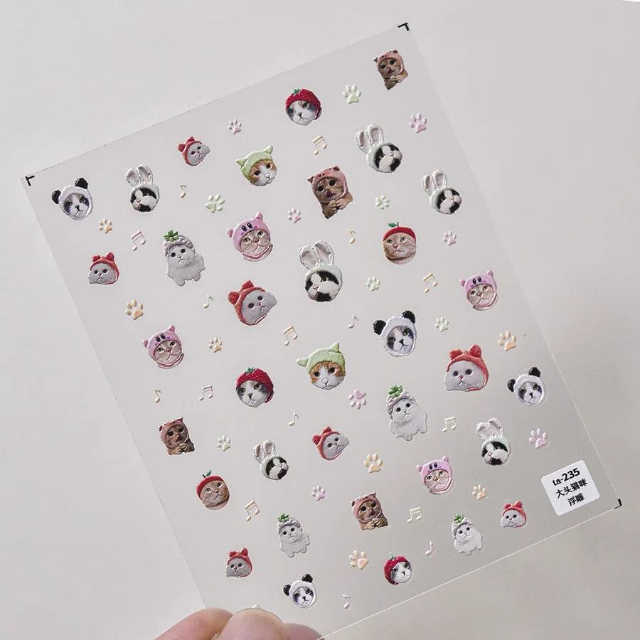 Lovely Animal Graffiti Cat Claw Rabbit Bunny Bear Dog Flower Fruit Dim Sum Candy Sunflower Adhesive 5D Nail Art Stickers Decal