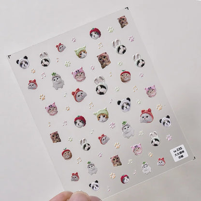 Lovely Animal Graffiti Cat Claw Rabbit Bunny Bear Dog Flower Fruit Dim Sum Candy Sunflower Adhesive 5D Nail Art Stickers Decal
