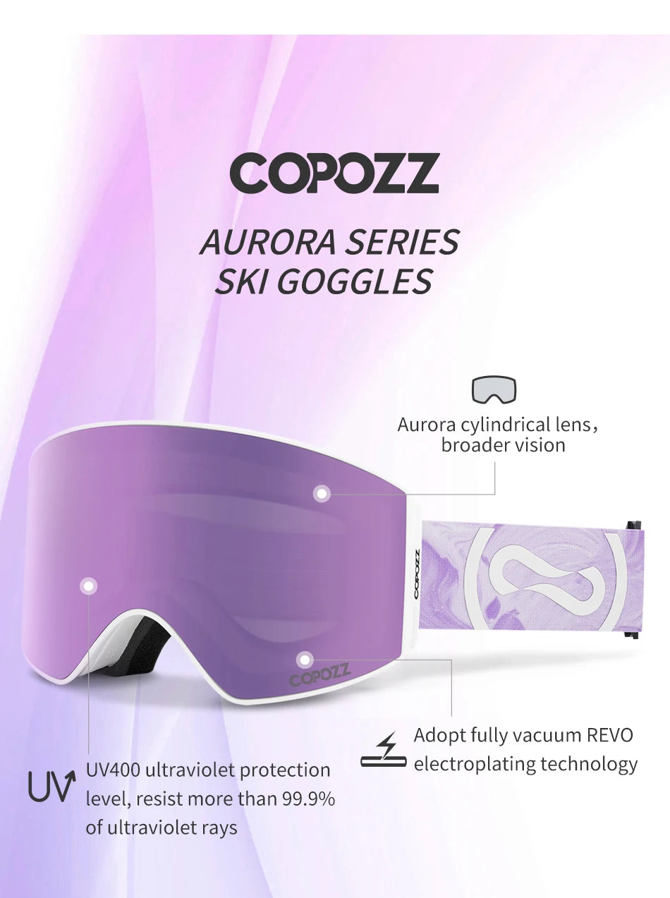 COPOZZ Magnetic Ski Goggles UV400 Protection Anti-Fog Ski Glasses Men Women Quick-Change Lens Snowboard Goggles with Two Options