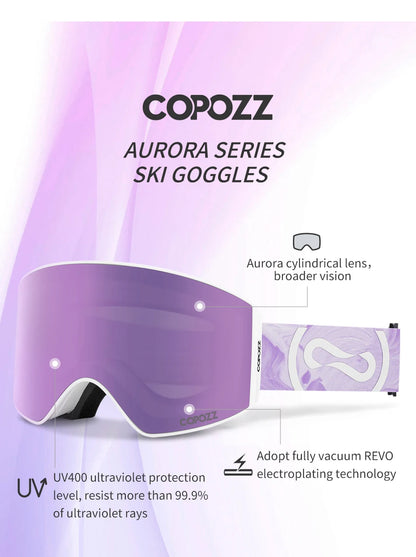 COPOZZ Magnetic Ski Goggles UV400 Protection Anti-Fog Ski Glasses Men Women Quick-Change Lens Snowboard Goggles with Two Options