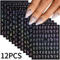 12Pcs 3D Gold Exquisite Flower Leaf Nail Art Stickers Metallic Floral Leaves Self-Adhesive Nail Decals DIY Retro Manicure Decor