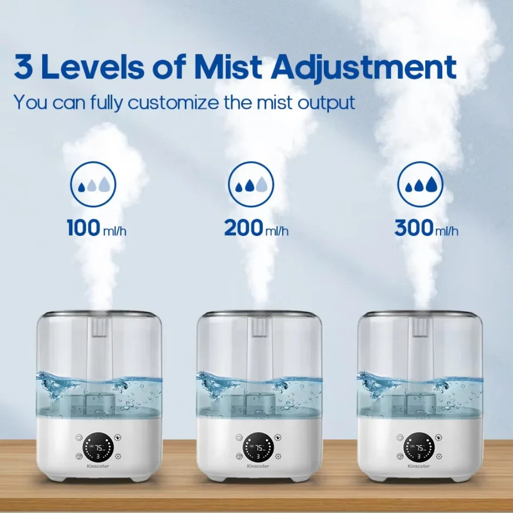 3000mL Smart Air Humidifier with Dual Mist Output: Essential Oil Aroma Diffuser for Home & Office, Equipped with Adjustable Fog