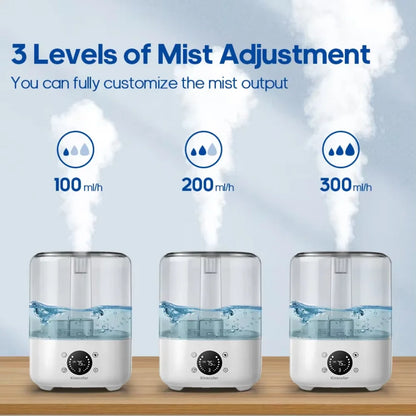 3000mL Smart Air Humidifier with Dual Mist Output: Essential Oil Aroma Diffuser for Home & Office, Equipped with Adjustable Fog