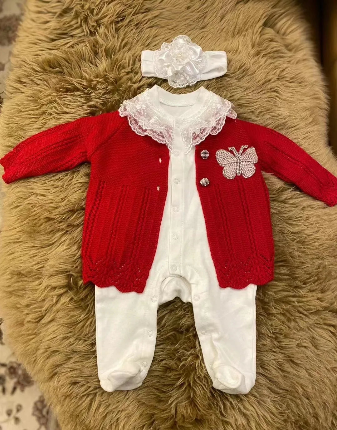 Dollbling Baby Boys' Knit Ribbed Romper Jumpsuit with Bodysuit and Hat 3pcs Set Newborn Cotton Knitted Sweater Romper Suit