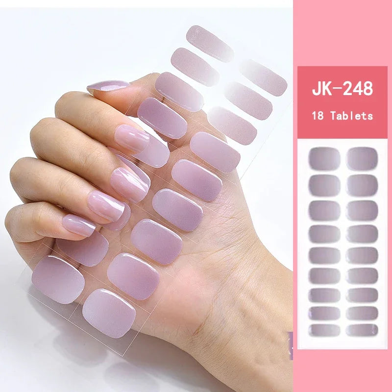 16/18/20Tips Semi-Cured Gel Nail Strips Adhesive Full Cover Stickers for Nails UV Lamp Need Press On Nails Fashion Manicure