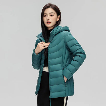 Women's plus Size M-6XL Hooded Puffer Jacket 90% Down Quilted Warm Coat Parka with Detachable Hat Winter Outerwear