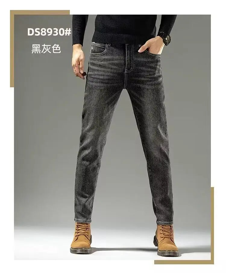 Spring Autumn 2025 Men's High-End Fashion Casual Pants Straight Leg Slim Fit Long Denim Jeans Handsome Cargo Casual Pants Men