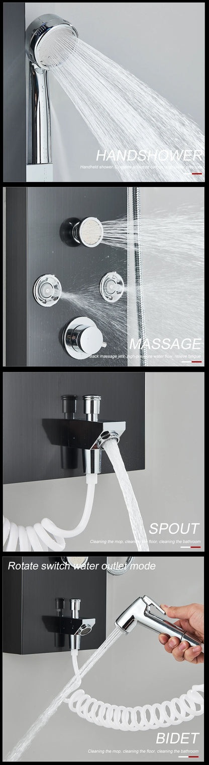 Black LED Light Shower Faucet Bathroom SPA Massage Jet Shower Column System Waterfall Rain Shower Panel Bidet Sprayer Tap