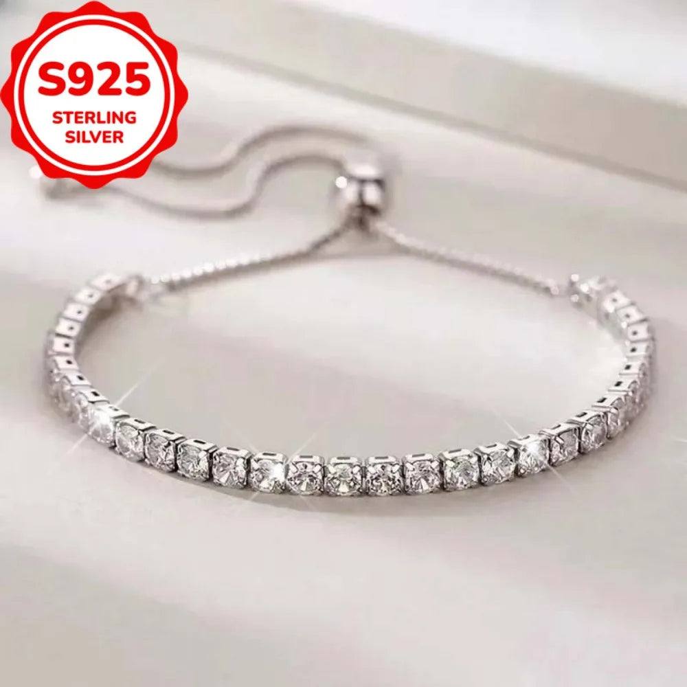 Fine 925 Sterling Silver Bracelet Elegant Zircon Tennis Crystal Chain for Women lady Fashion Noble Engagement Wedding Glam