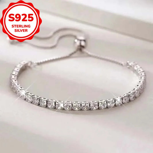 Fine 925 Sterling Silver Bracelet Elegant Zircon Tennis Crystal Chain for Women lady Fashion Noble Engagement Wedding Glam