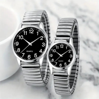 black alloy Arabic numerals for men and women Elastic elastic band quartz watch set Lovers watch gift set