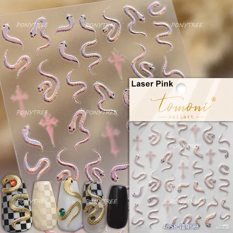 5D Gold Stamped Silver Sun Stars Snake Nail Art Stickers Totems Reliefs Self Adhesive Dark Chinese Style Manicure Decals