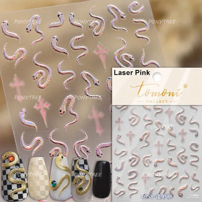 5D Gold Stamped Silver Sun Stars Snake Nail Art Stickers Totems Reliefs Self Adhesive Dark Chinese Style Manicure Decals