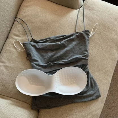 Women With Built In Bra Spaghetti Strap Tanks Summer Camis Tank Casual Tops  For Woman Solid Color Female Korean Style