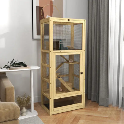 Cage for hamsters or small animals in wood 5 levels with niche balançoire 54 x 38 x 131 cm natural