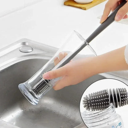 Long Handle Silicone Milk Bottle Brush - Kitchen Cleaning Tool for Glass Cup Scrubber Drink Bottle Cleaner with Ergonomic Design