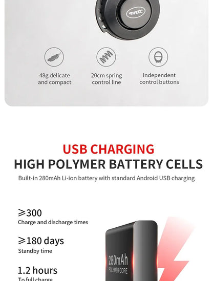 TWOOC Bicycle Electronic Horn Volume Adjustment 4 Kinds of Classic Cingtones Rechargeable 100dB Not Harsh Road Mountain Bike