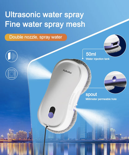 Smart Window Cleaning Robot with Dual Water Spray, Auto Robot Window Cleaner Edge Detection Remote Robotic Windows Washer