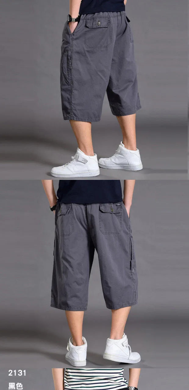 New Summer Men Cotton Thin Casual Shorts Man Elastic Waist Loose Jogger Cargo Shorts Pants Quality Male Straight Pants Size 6XL