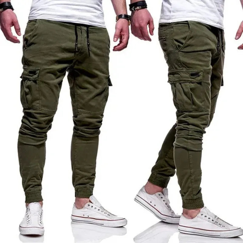 Men's drawstring loose multi pocket work pants, spring and autumn outdoor, men's work pants