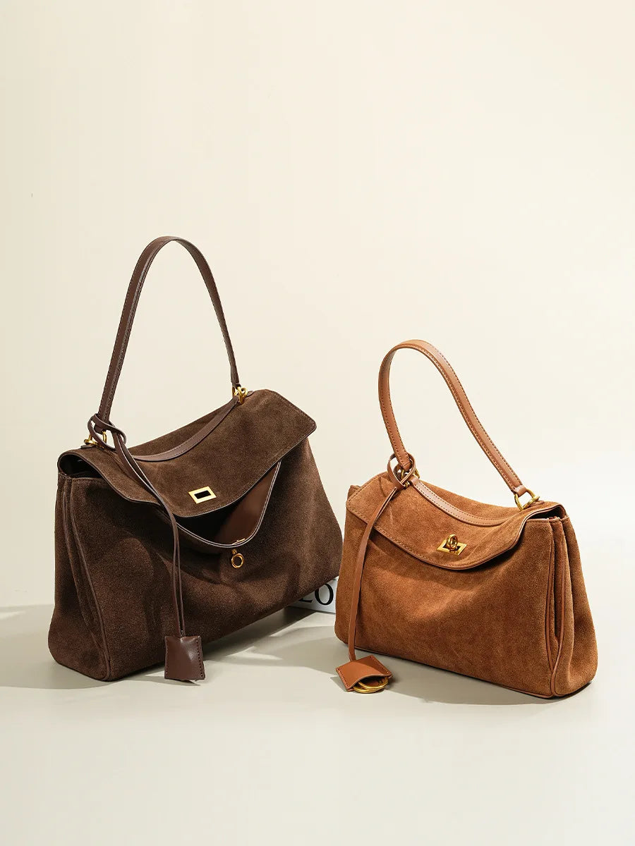 Large Capacity Autumn Winter Suede Leather Tote Bag Frosted Cowhide High-Grade Shoulder Bag for Women