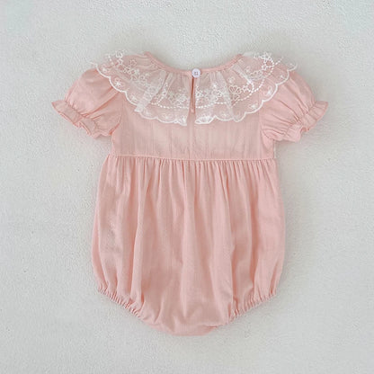 2026 New Newborn Baby Girl Bodysuits 0-24M Baby Girl Romper Summer Short Sleeved Cotton Lace Collar Baby Girl Jumpsuit